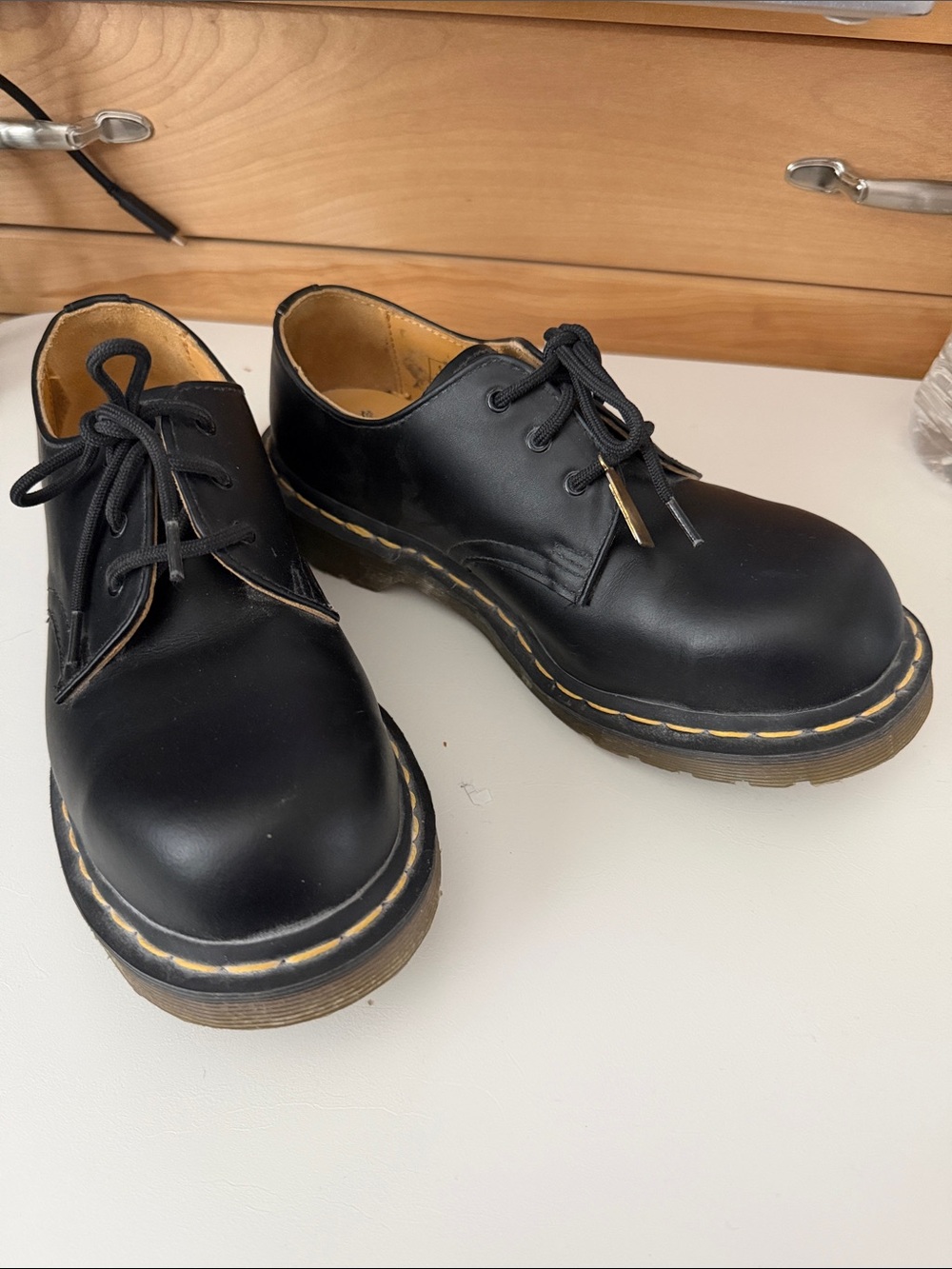 Dr. Martens 1925 Black Leather Lace-Up Shoe with Yellow Insole Tag